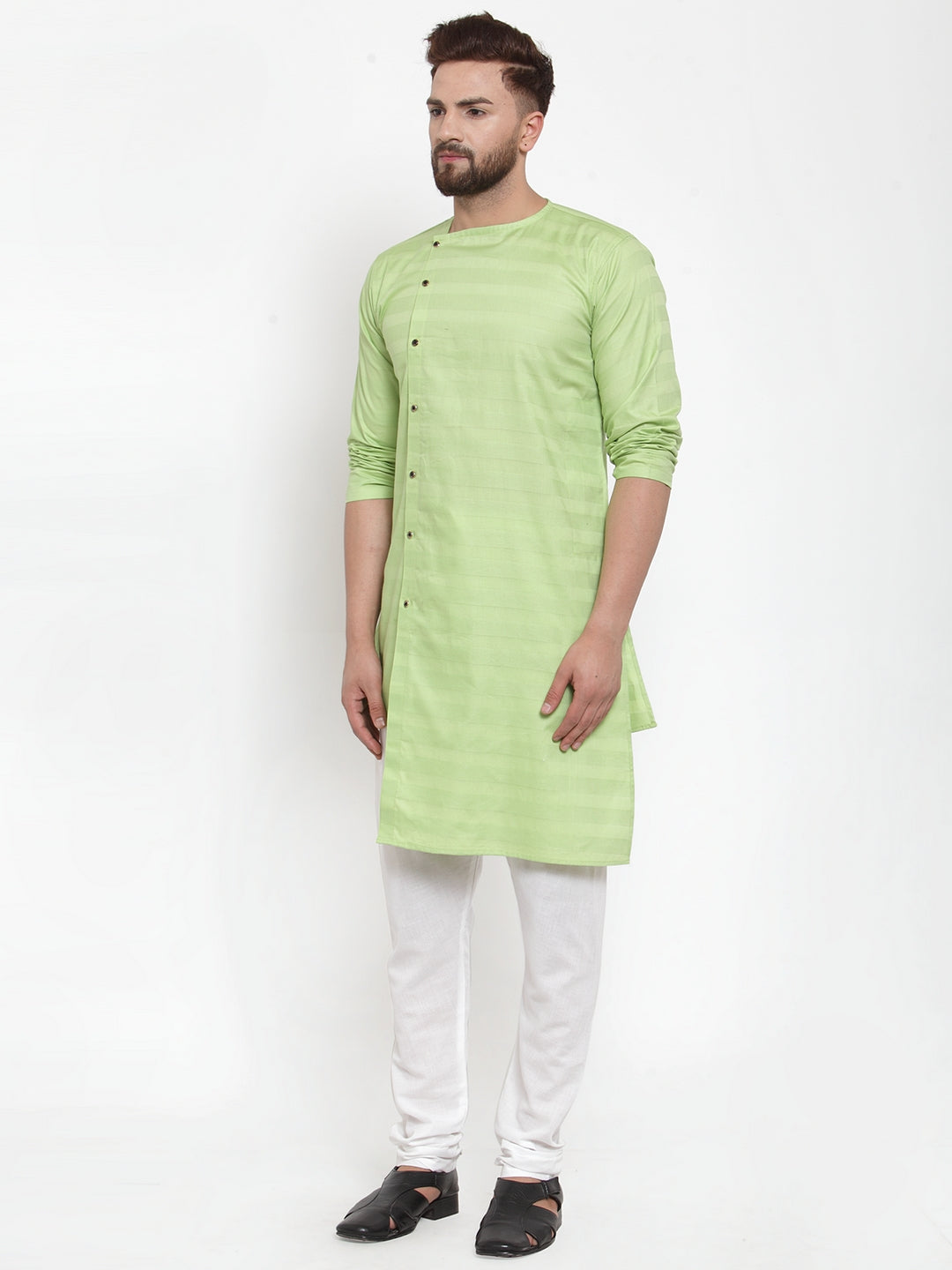 LightGreen Cotton Striped Party Kurtas