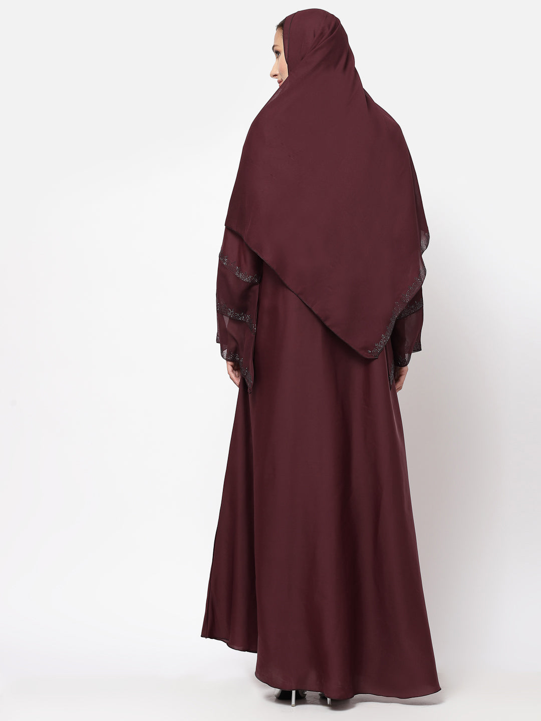 Klotthe Women Maroon Embellished Burqa With Scarves