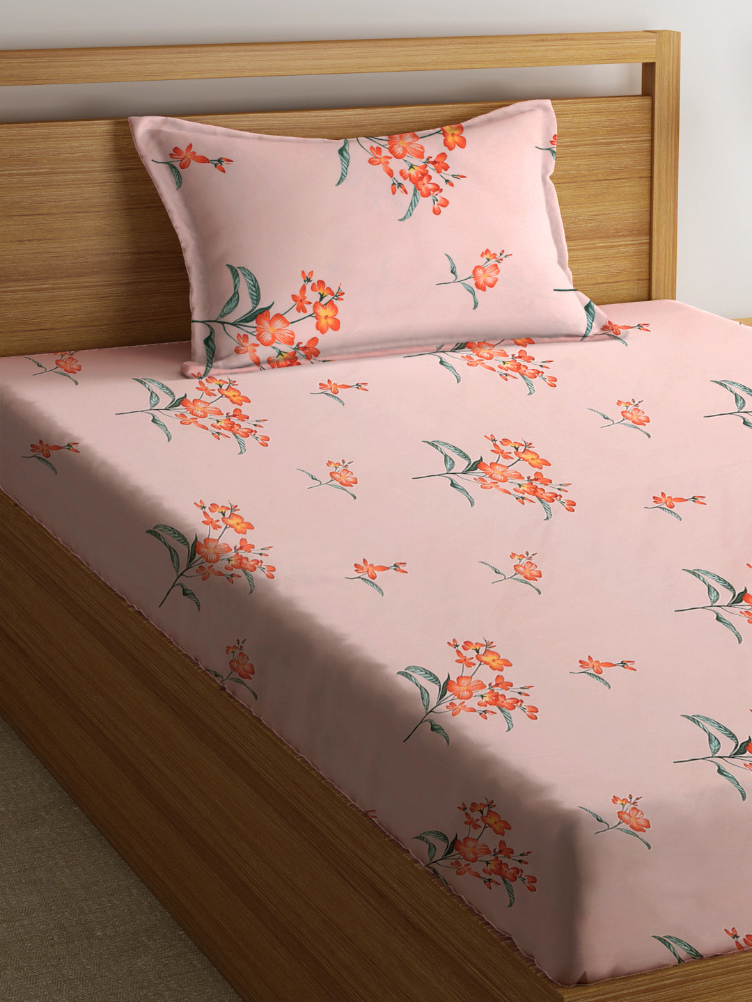 Klotthe Multi Floral 300 TC Cotton Blend Single Bedsheet with Pillow Cover