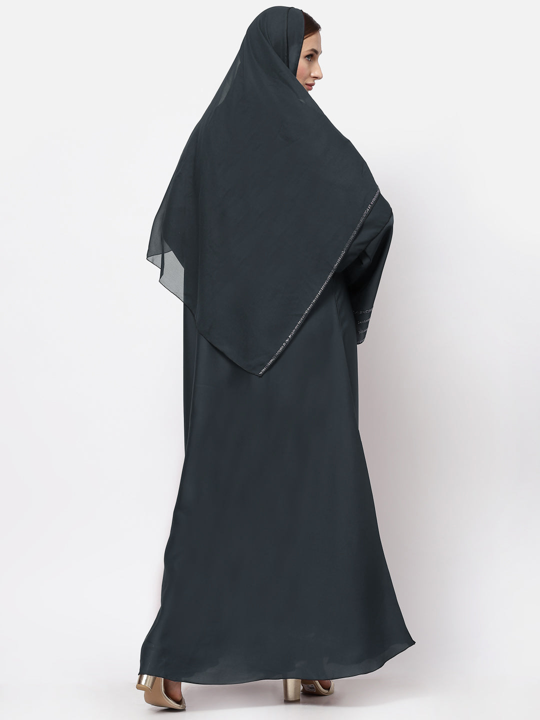 Klotthe Women Grey Embellished Burqa With Scarves