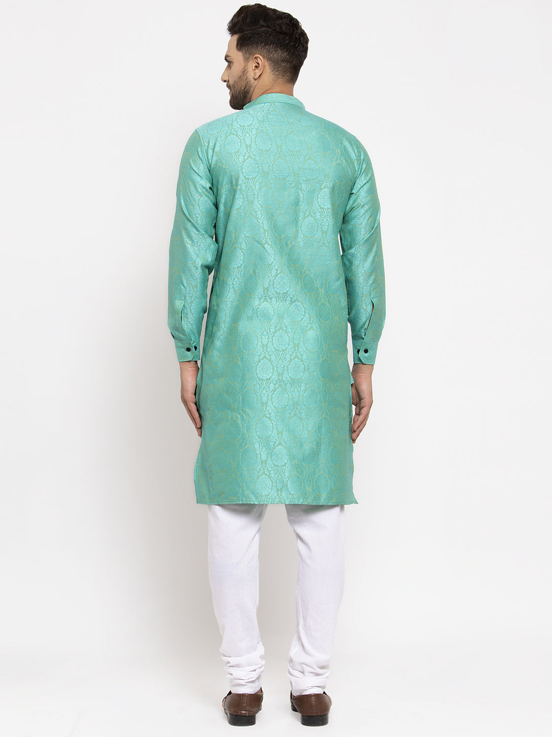 KLOTTHE Turquise Cotton Silk Woven Design Kurtas