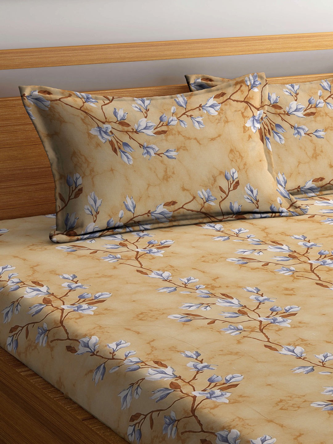 Klotthe Multicolor Floral 400 TC Pure Cotton Fitted Double Bedsheet Set in Book Fold Packing