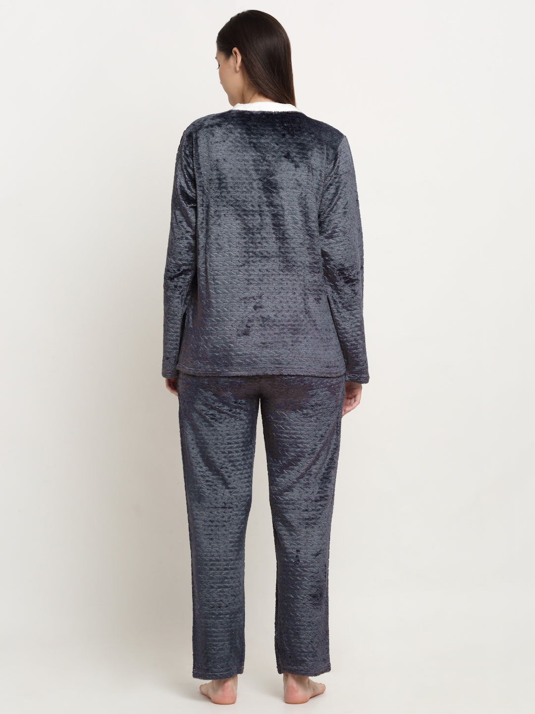 Klotthe Women Dark Grey Jacquard Wool Blend Solid Night Suit