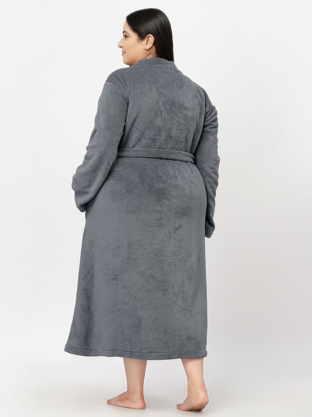 Klotthe Women Grey Solid Bath Robe With Belt