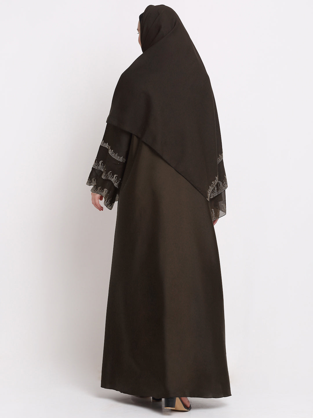 Klotthe Women Brown Embellished Burqa With Scarves