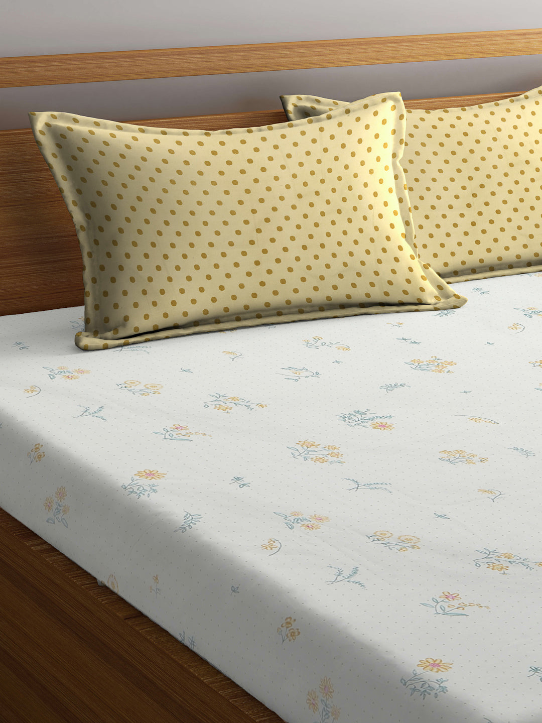 Klotthe Multi Cotton Blend Printed Elasticated Double Bedsheet with 2 Pillow Covers (270X270 cm)