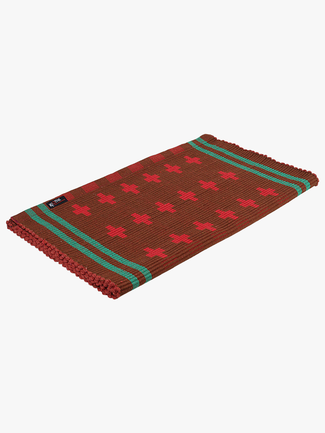 Klotthe Red Rectangular Striped Cotton Anti-Skid Rugs