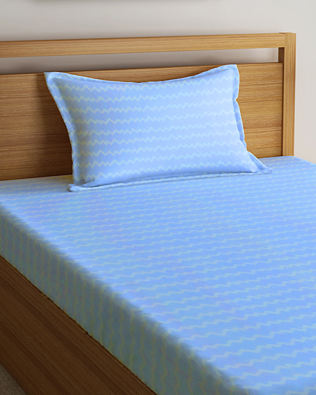 Klotthe Skyblue Abstract 300 TC Cotton Blend Single Bedsheet with Pillow Cover