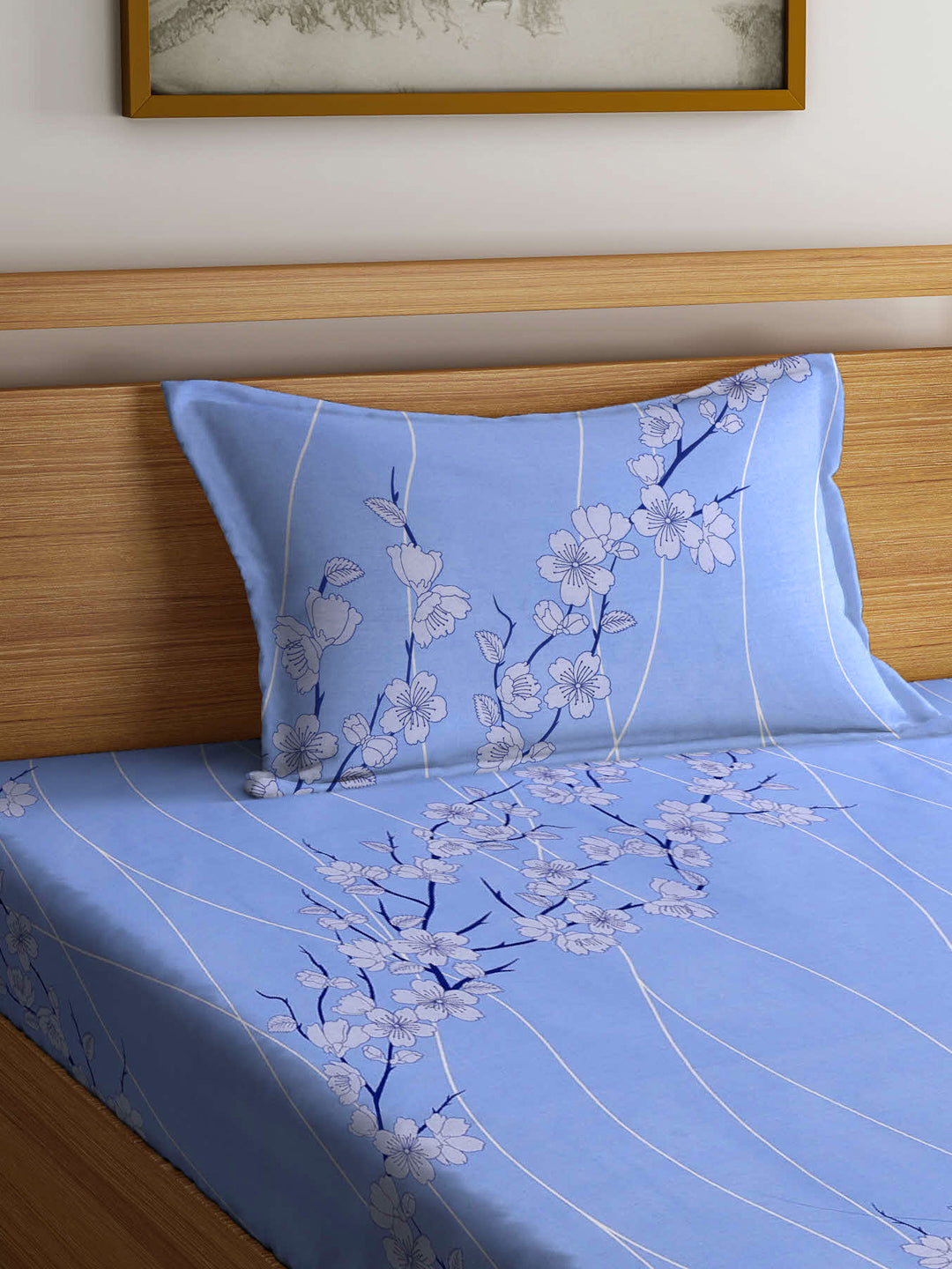 Klotthe Multicolor Floral 400 TC Pure Cotton Fitted Single Bedsheet with Pillow Cover