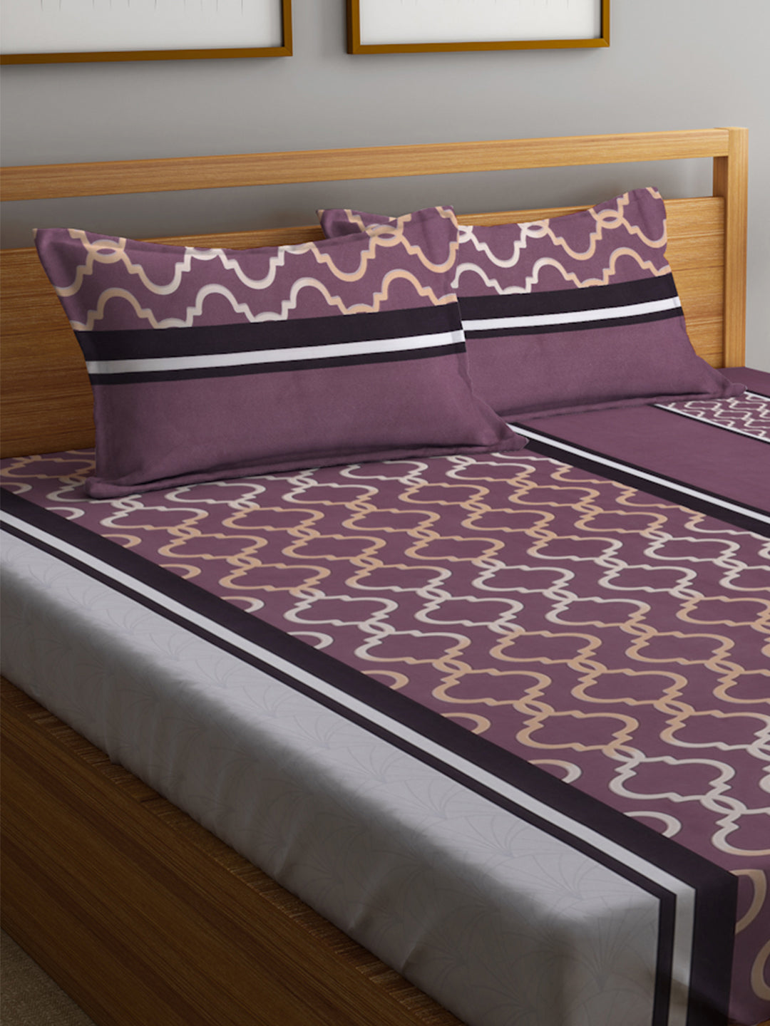 Klotthe Multi Abstract 300 TC Cotton Blend Double Bed Sheet with 2 Pillow Covers in Book Fold Packing