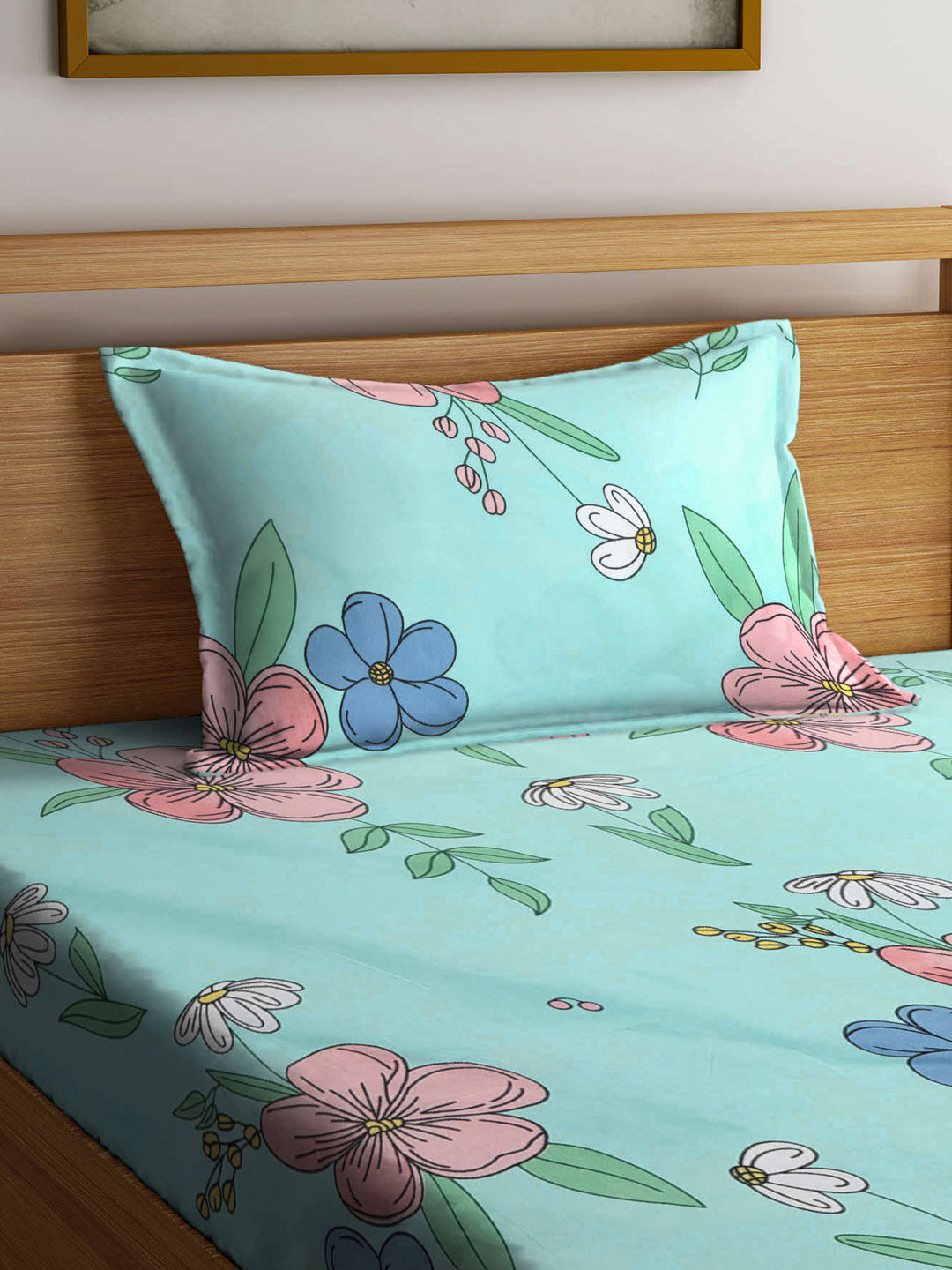 Klotthe Multicolor Floral 300 TC Cotton Blend Single Bedsheet with Pillow Cover