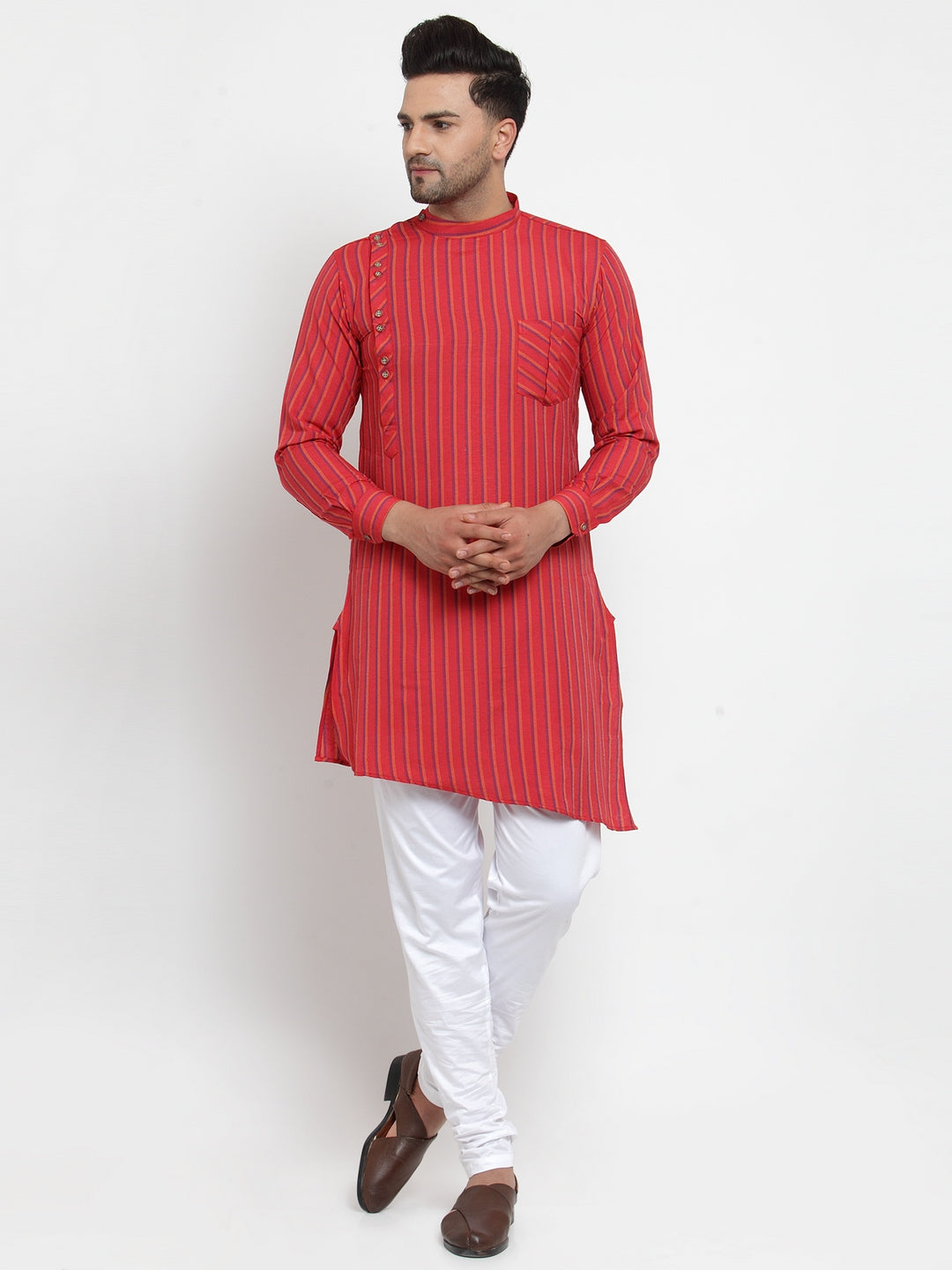 KLOTTHE Red Cotton Striped Kurtas