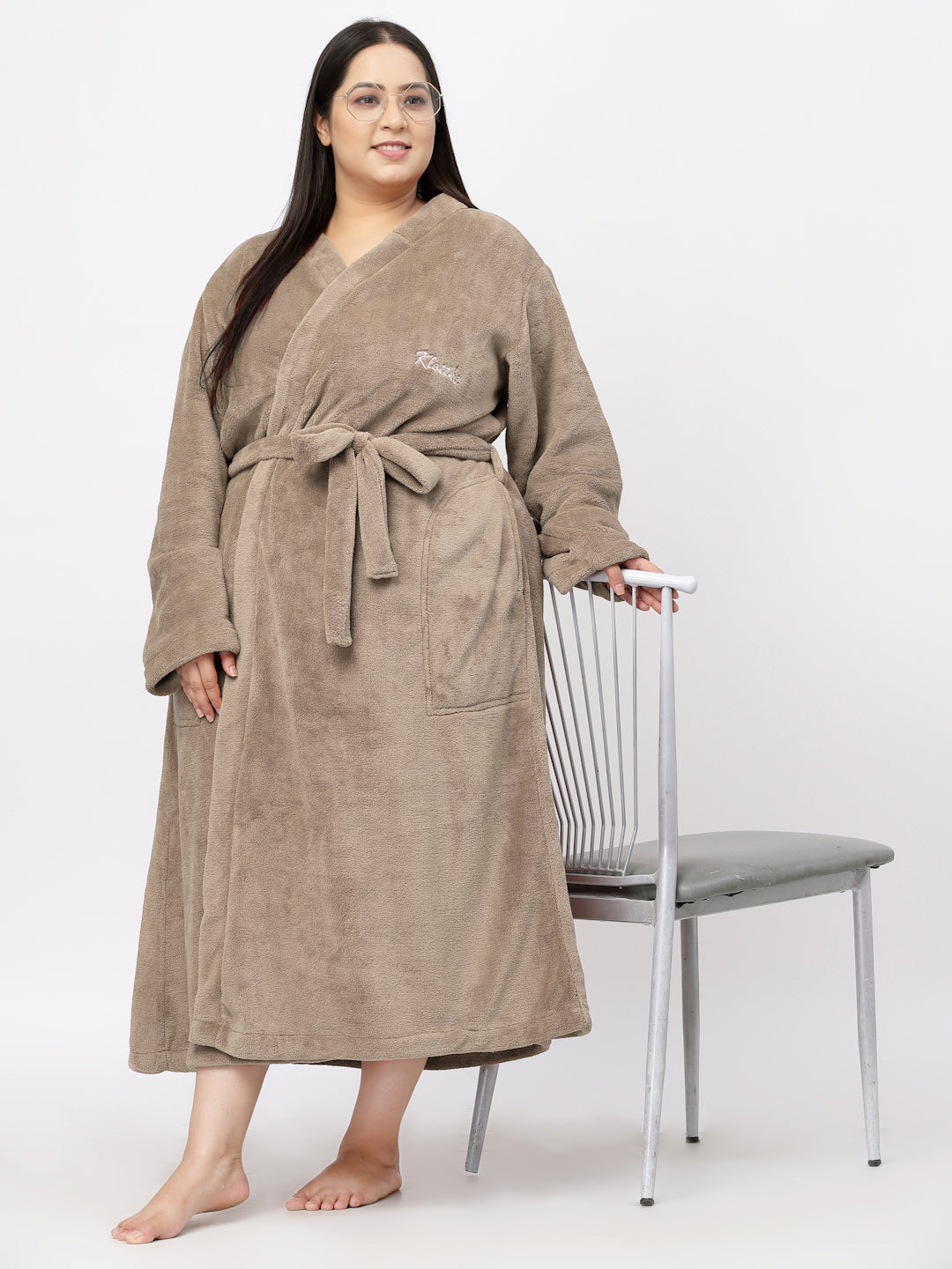 Klotthe Women Brown Solid Bath Robe With Belt