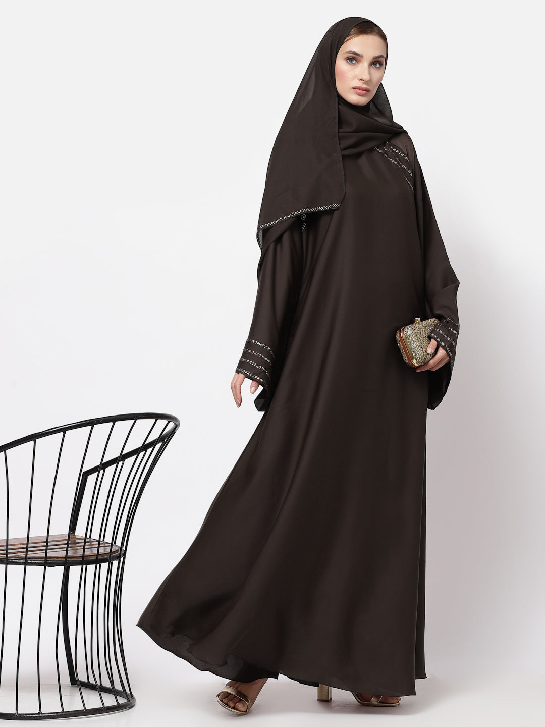 Klotthe Women Brown Embellished Burqa With Scarves