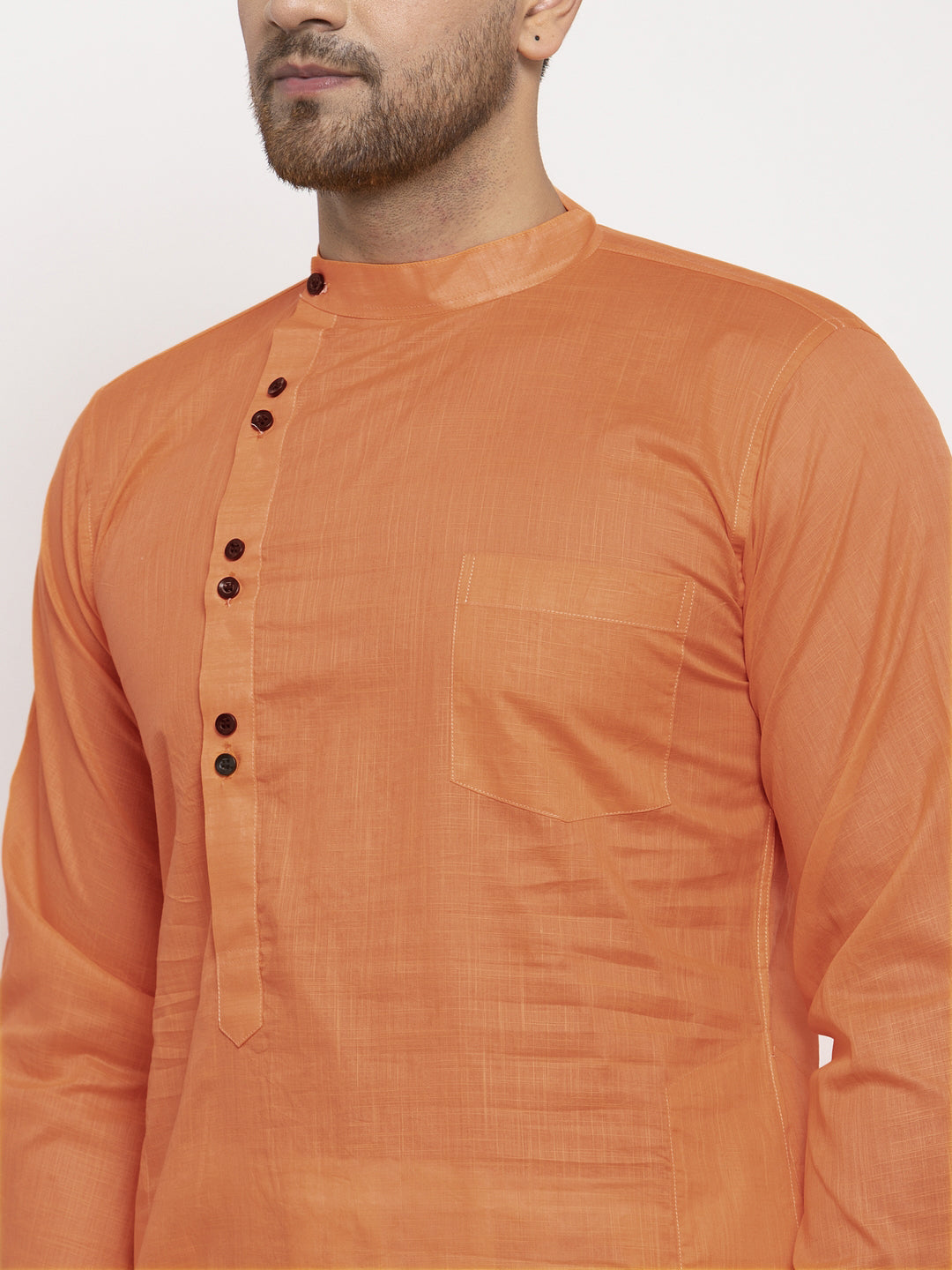 KLOTTHE Orange Cotton Solid Kurta With Pyjama