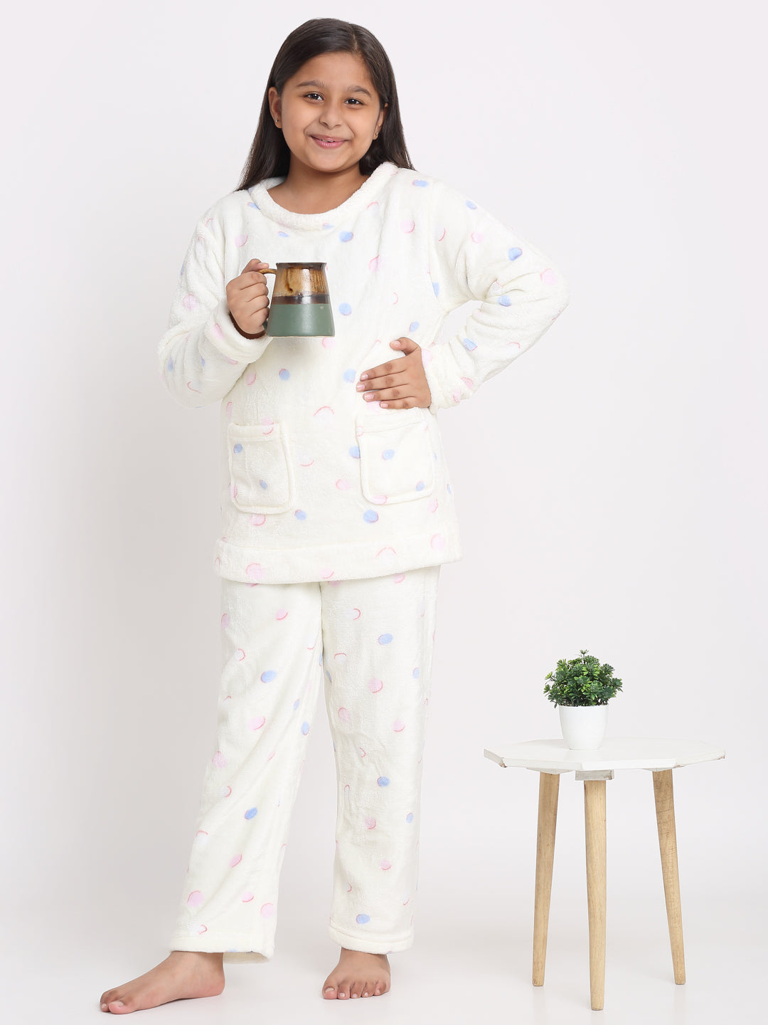 Klotthe Girls Multicolor Geometric Wool Blend Night Suit