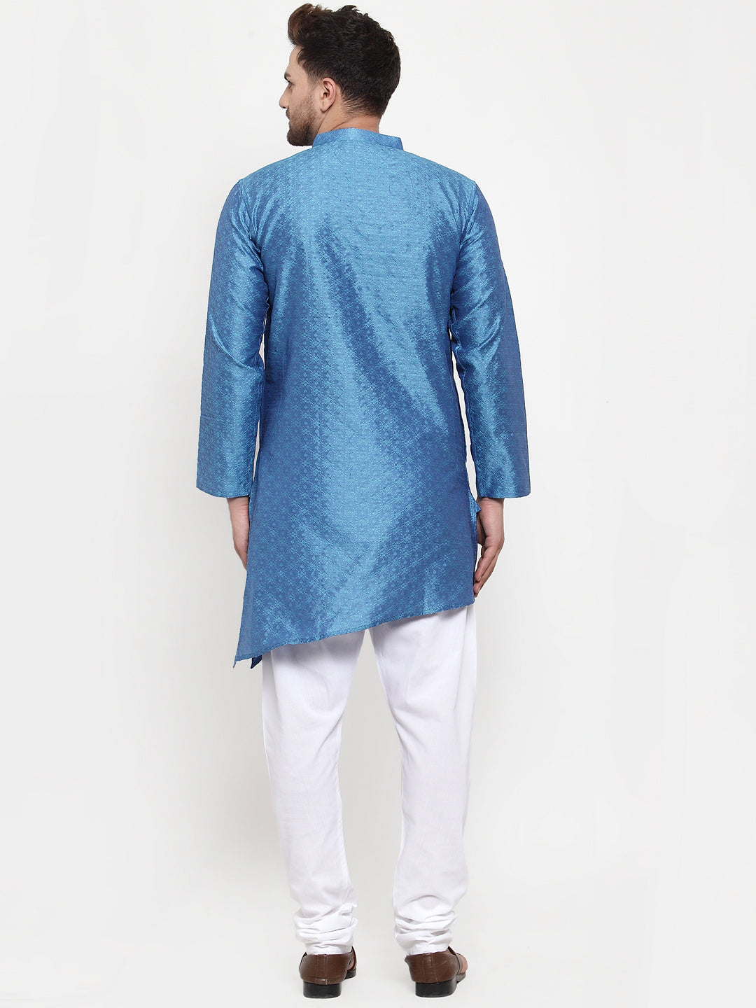 Blue Silk Geometric Party Kurtas