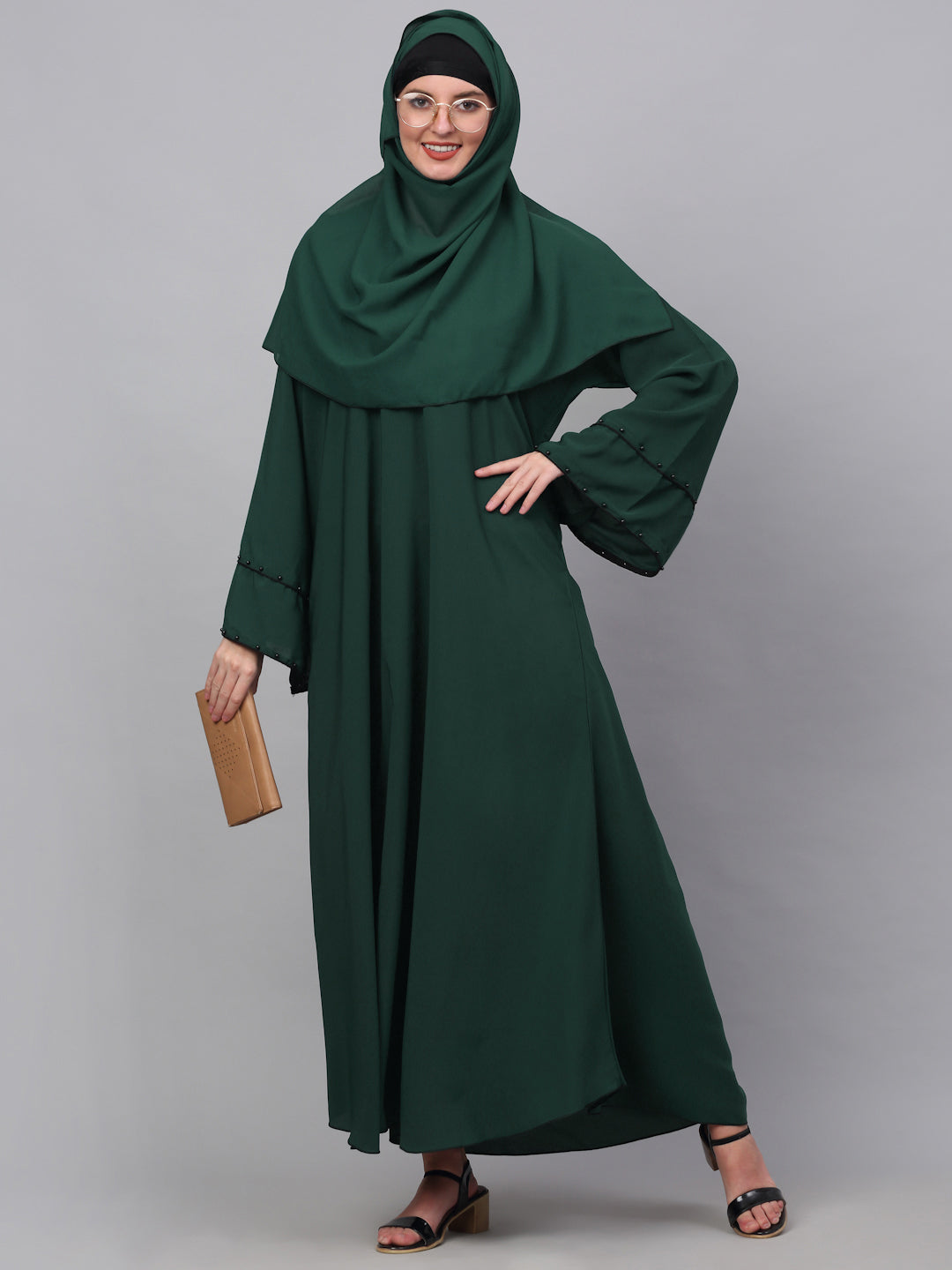 Klotthe Women Green Embellished Burqa With Scarves