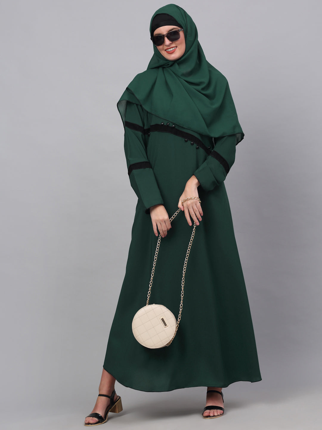 Klotthe Women Green Embellished Burqa With Scarves