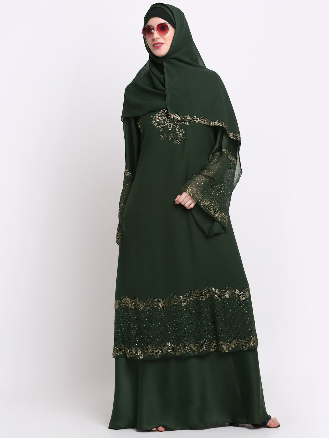 Klotthe Women Green Embellished Burqa With Scarves