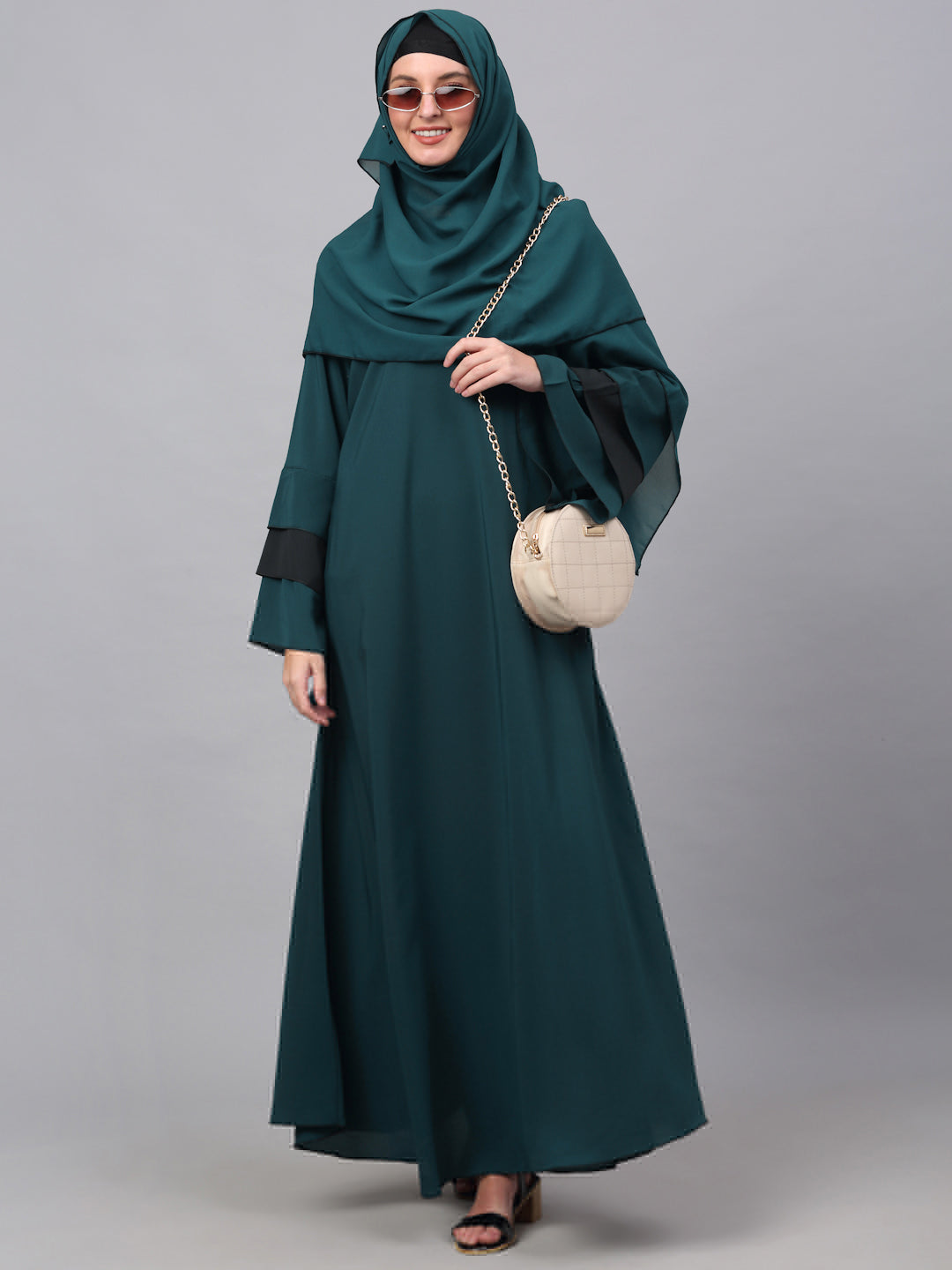 Klotthe Women Turq Embellished Burqa With Scarves