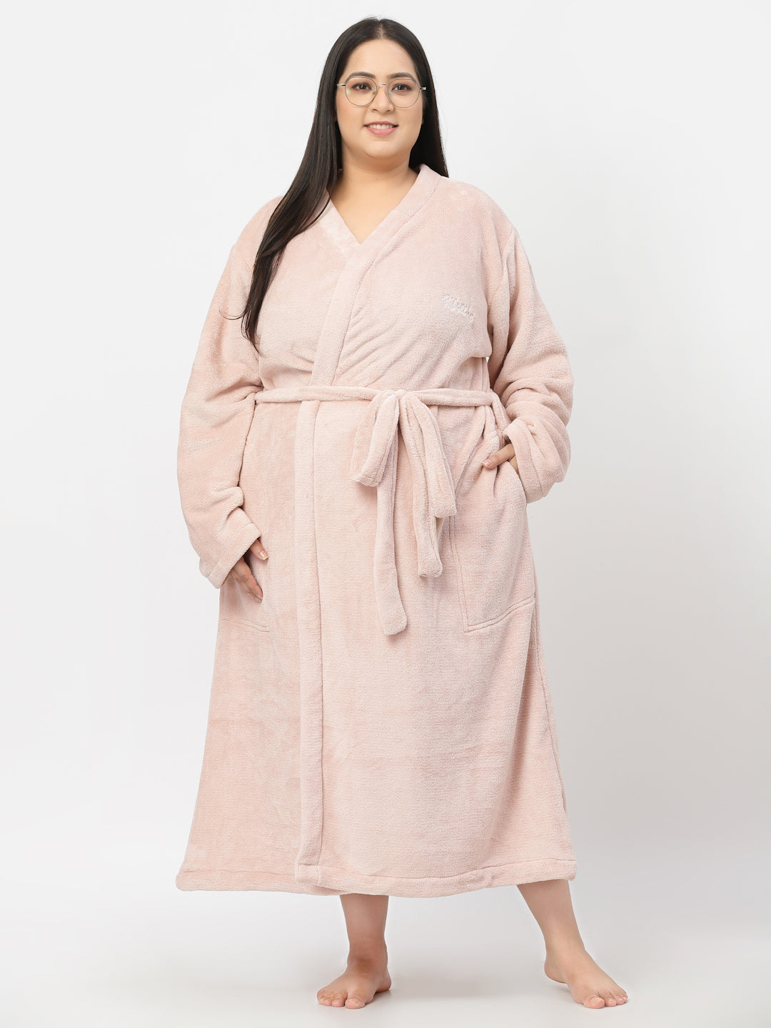 Klotthe Women Pink Solid Bath Robe With Belt