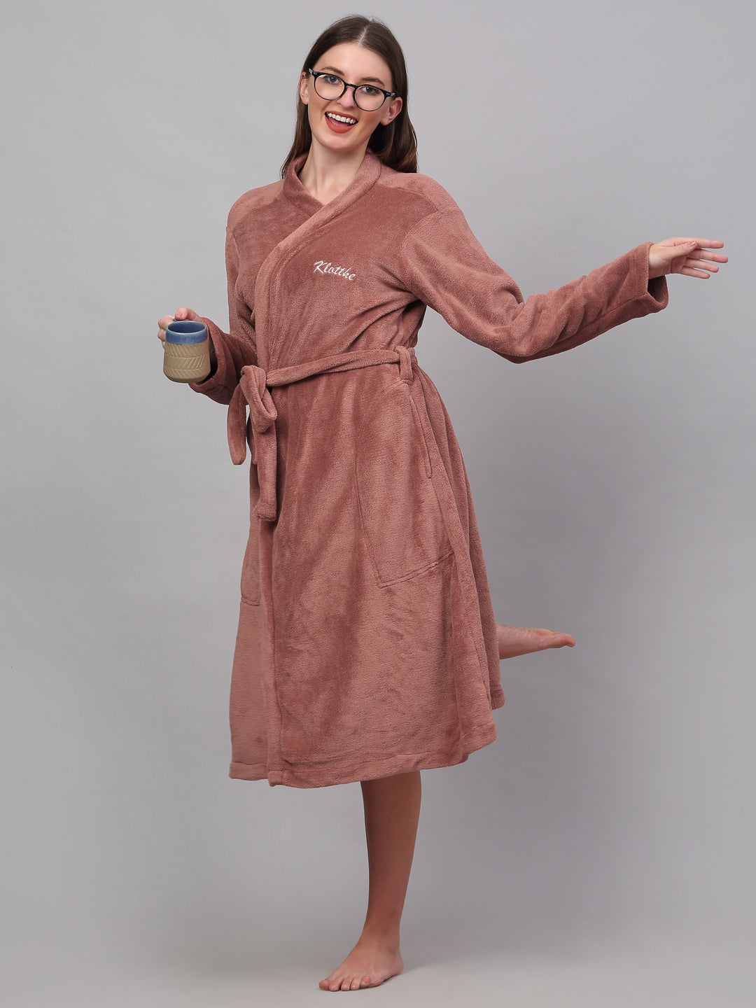 Klotthe Women Rust Solid Bath Robe With Belt