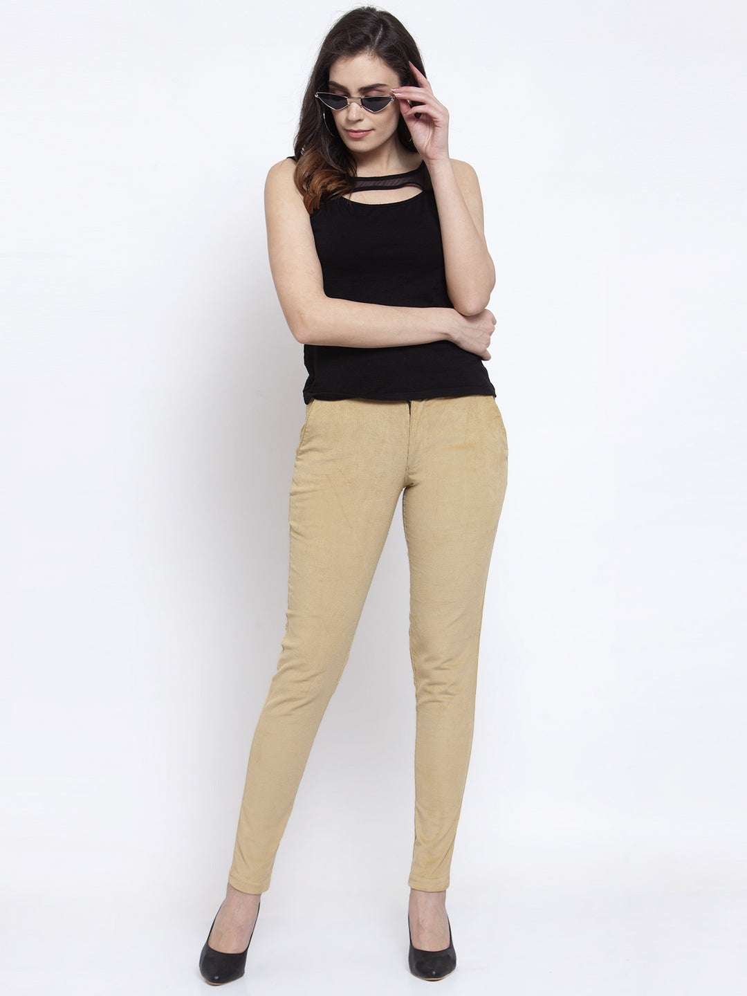 KLOTTHE Beige Cotrise Solid Trousers