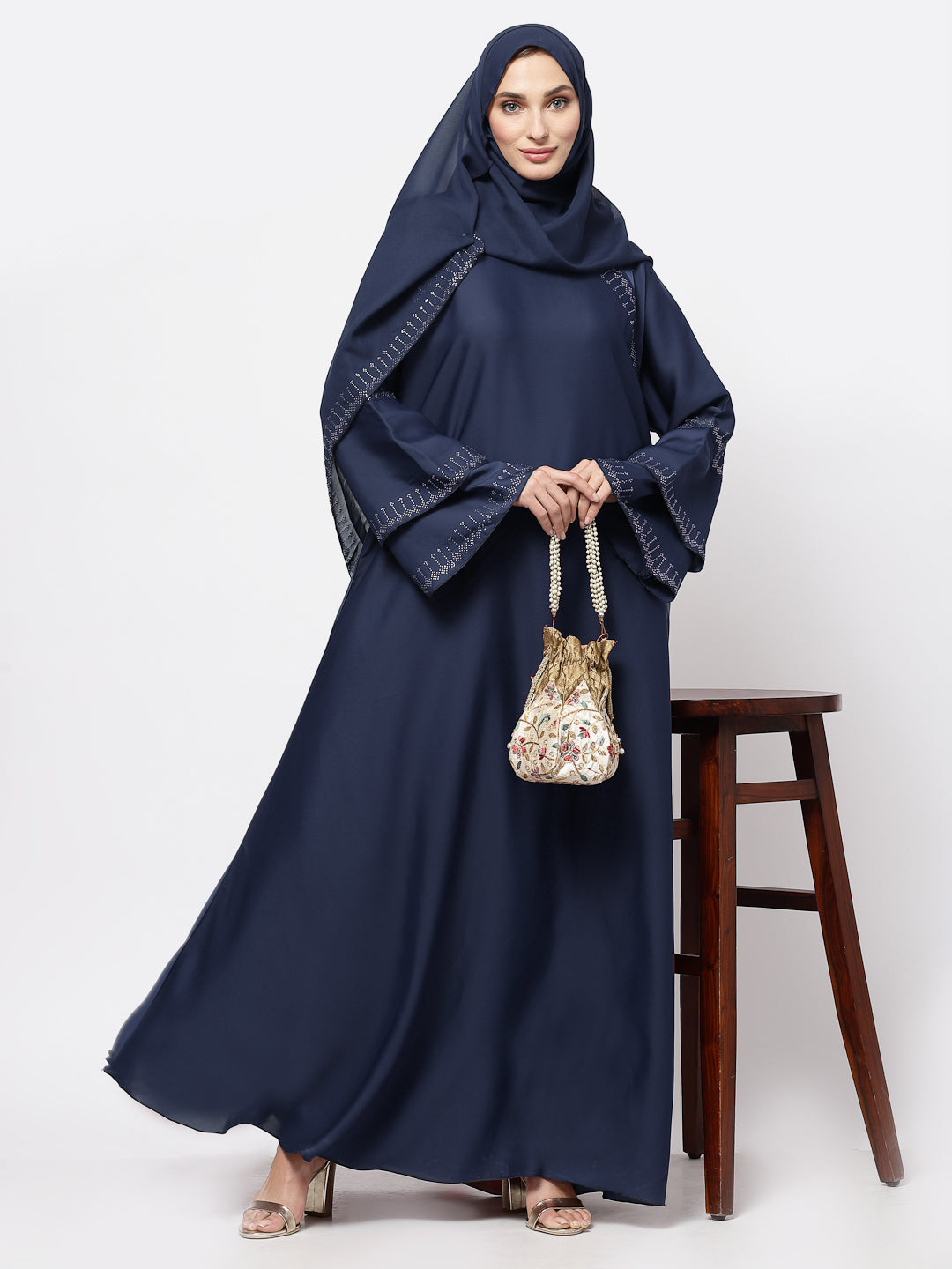 Klotthe Women Blue Embellished Burqa With Scarves