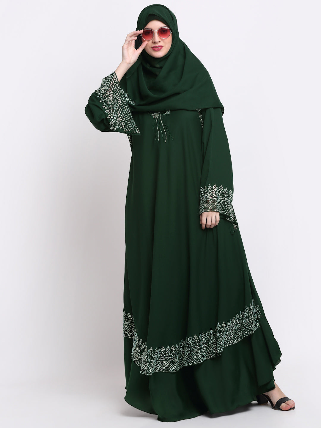 Klotthe Women Green Embellished Burqa With Scarves