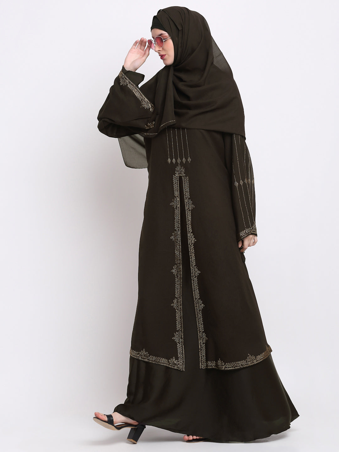 Klotthe Women Brown Embellished Burqa With Scarves