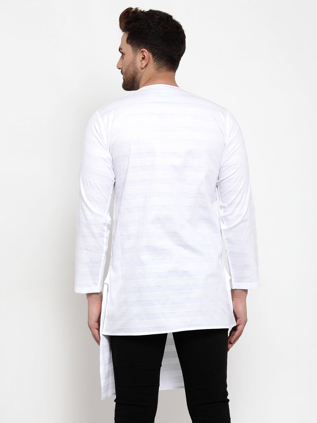 White Cotton Silk Striped Party Kurtas