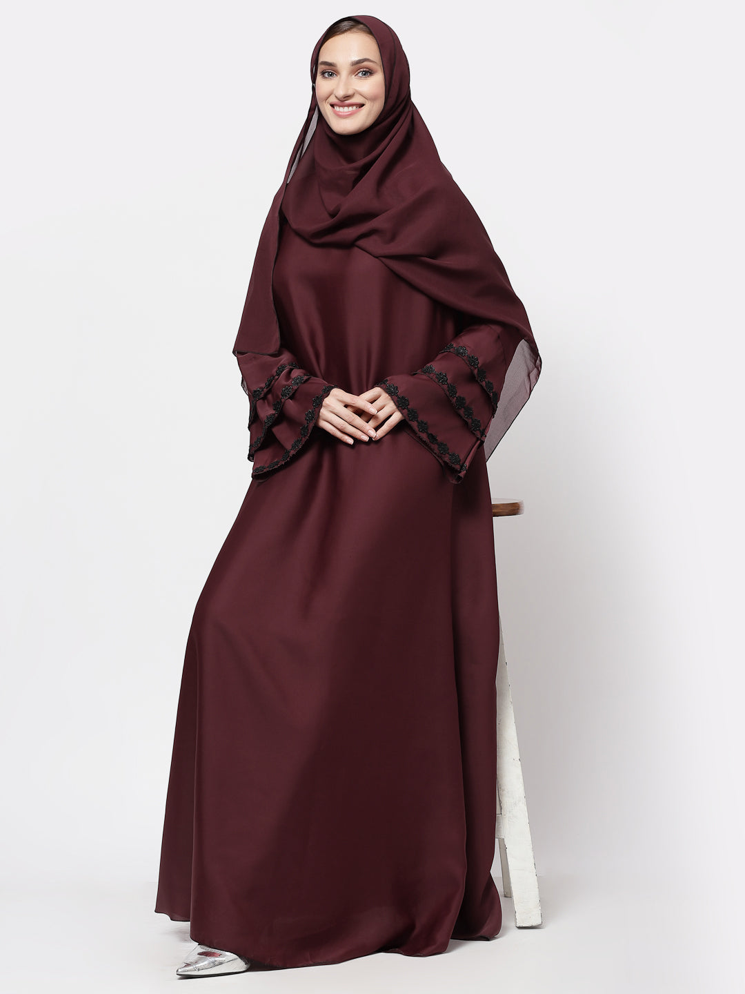 Klotthe Women Maroon Embellished Burqa With Scarves