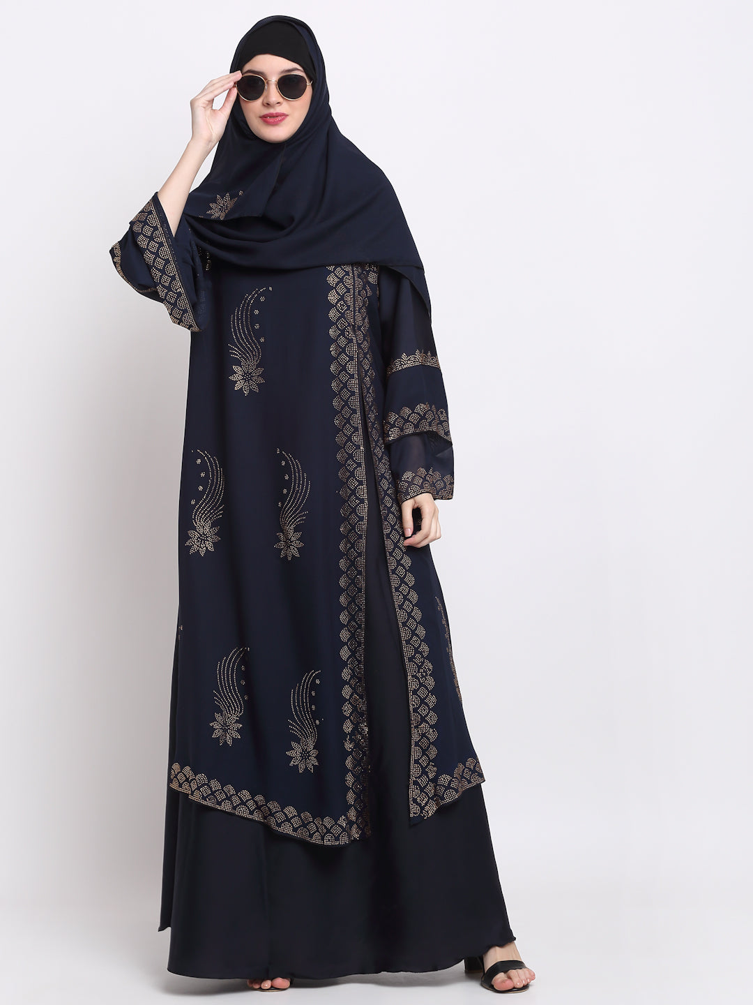 Klotthe Women Navy Blue Solid Burqa With Scarf