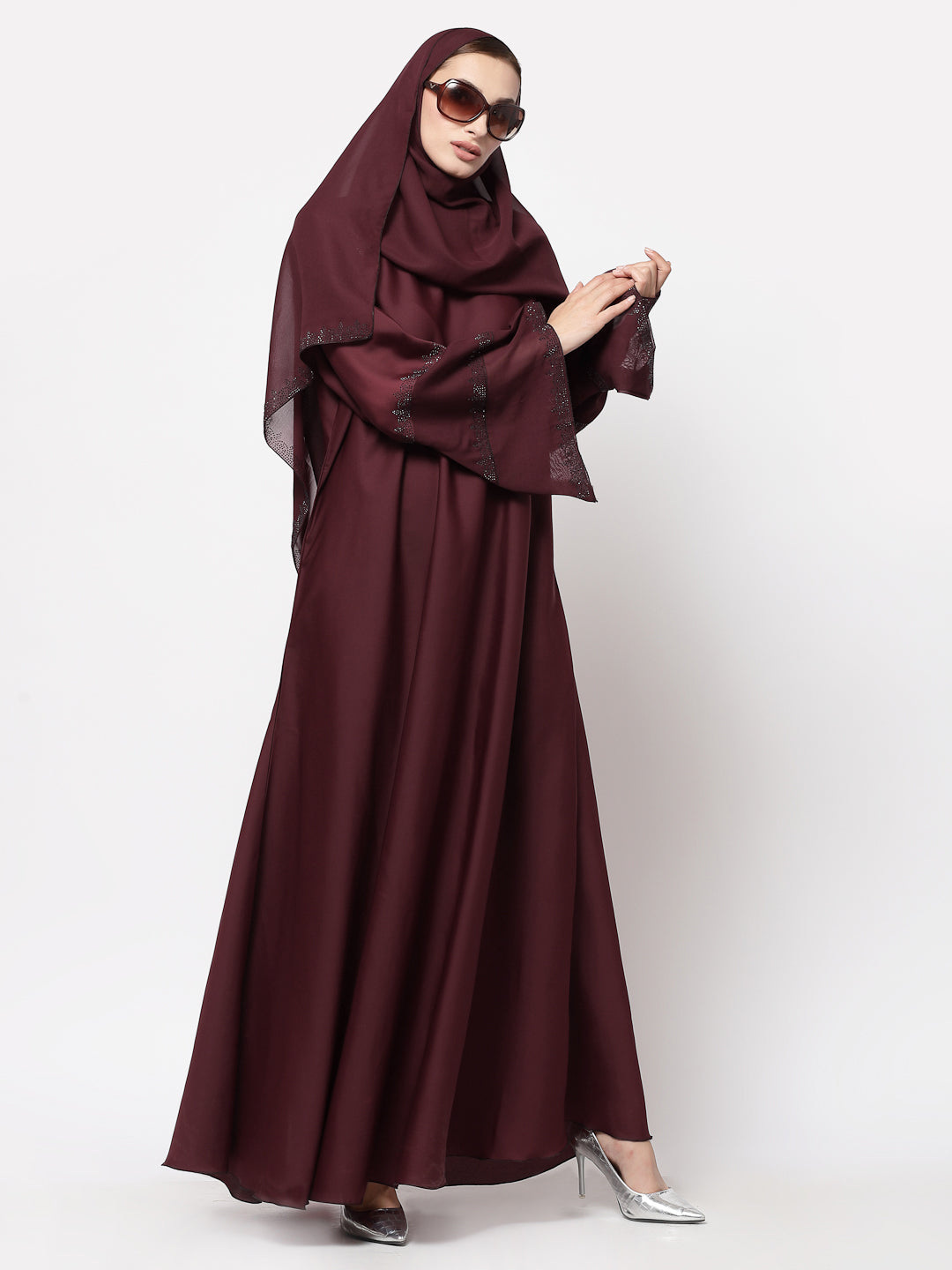 Klotthe Women Maroon Embellished Burqa With Scarves