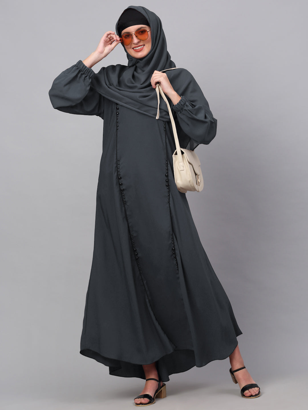 Klotthe Women Grey Embellished Burqa With Scarves