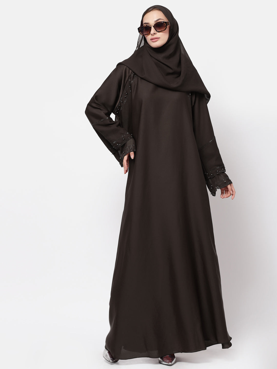 Klotthe Women Brown Embellished Burqa With Scarves