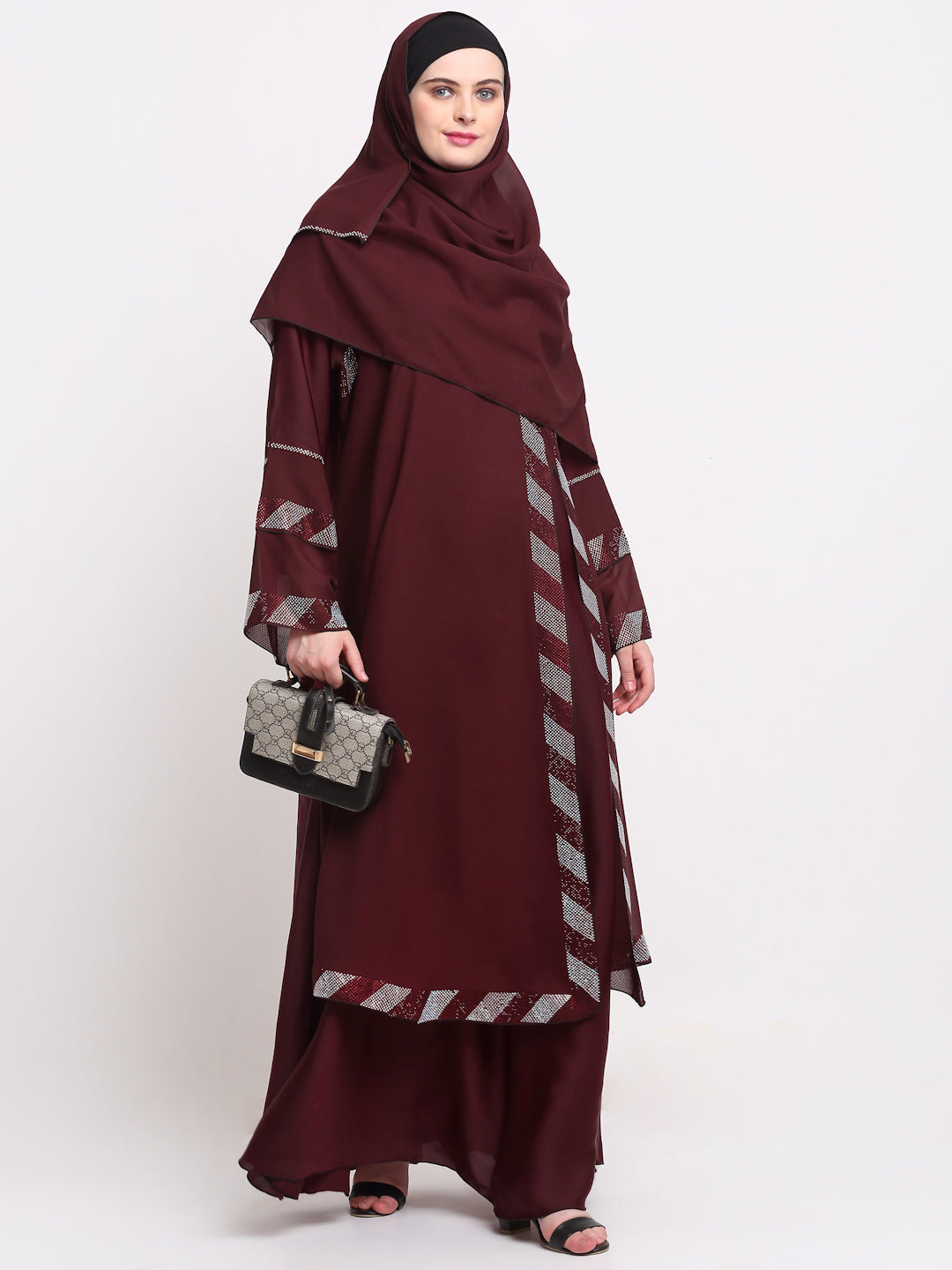 Klotthe Women Maroon Embellished Burqa With Scarves