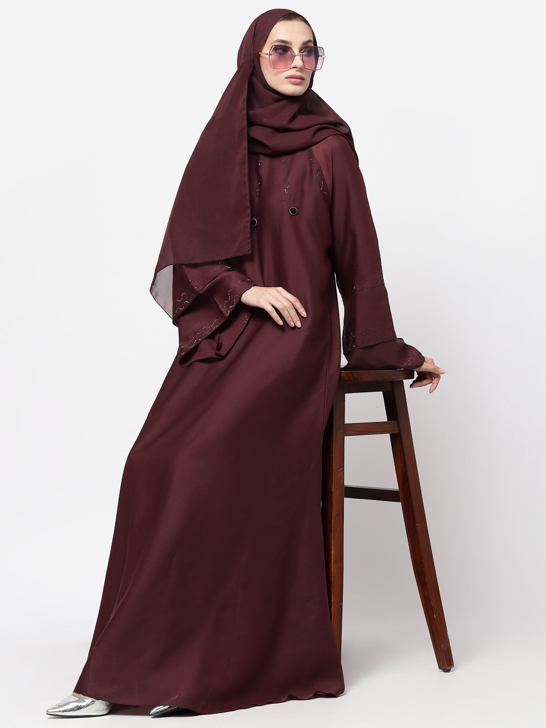 Klotthe Women Maroon Embellished Burqa With Scarves