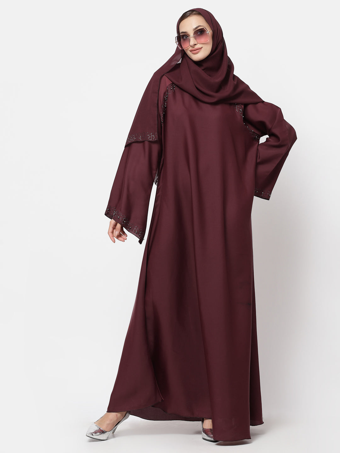 Klotthe Women Maroon Embellished Burqa With Scarves