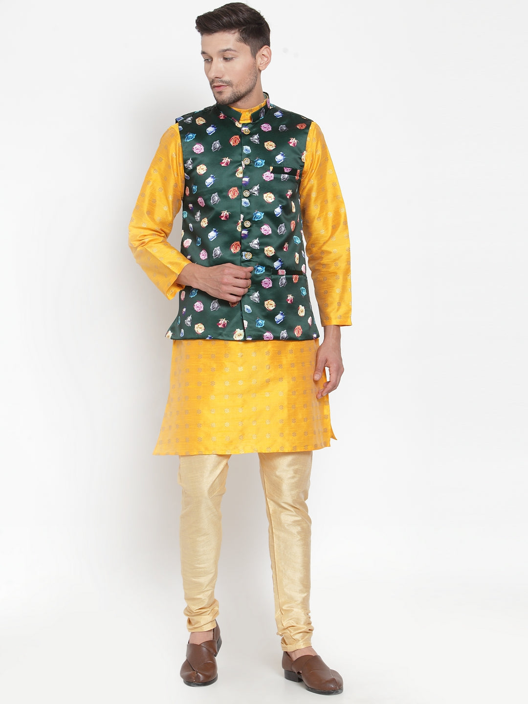 Green Polyrayon Party Nehru Jackets