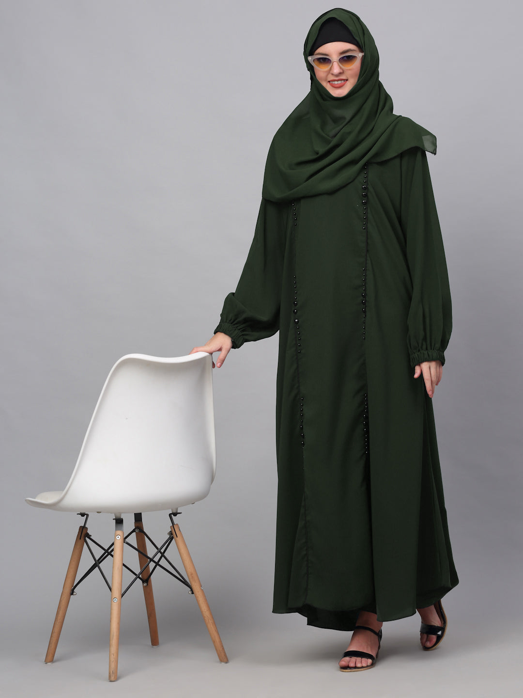 Klotthe Women Olive Embellished Burqa With Scarves