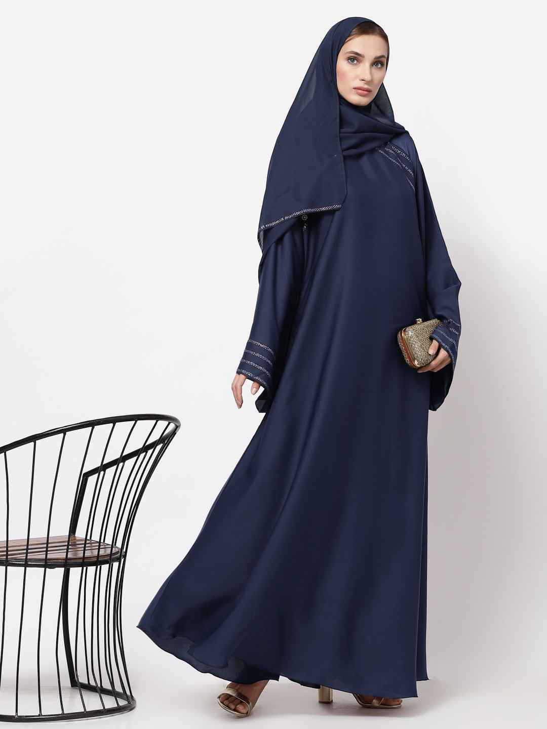 Klotthe Women Blue Embellished Burqa With Scarves