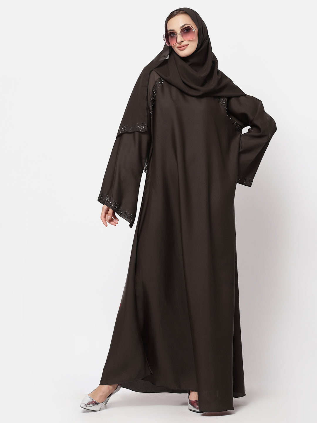 Klotthe Women Brown Embellished Burqa With Scarves