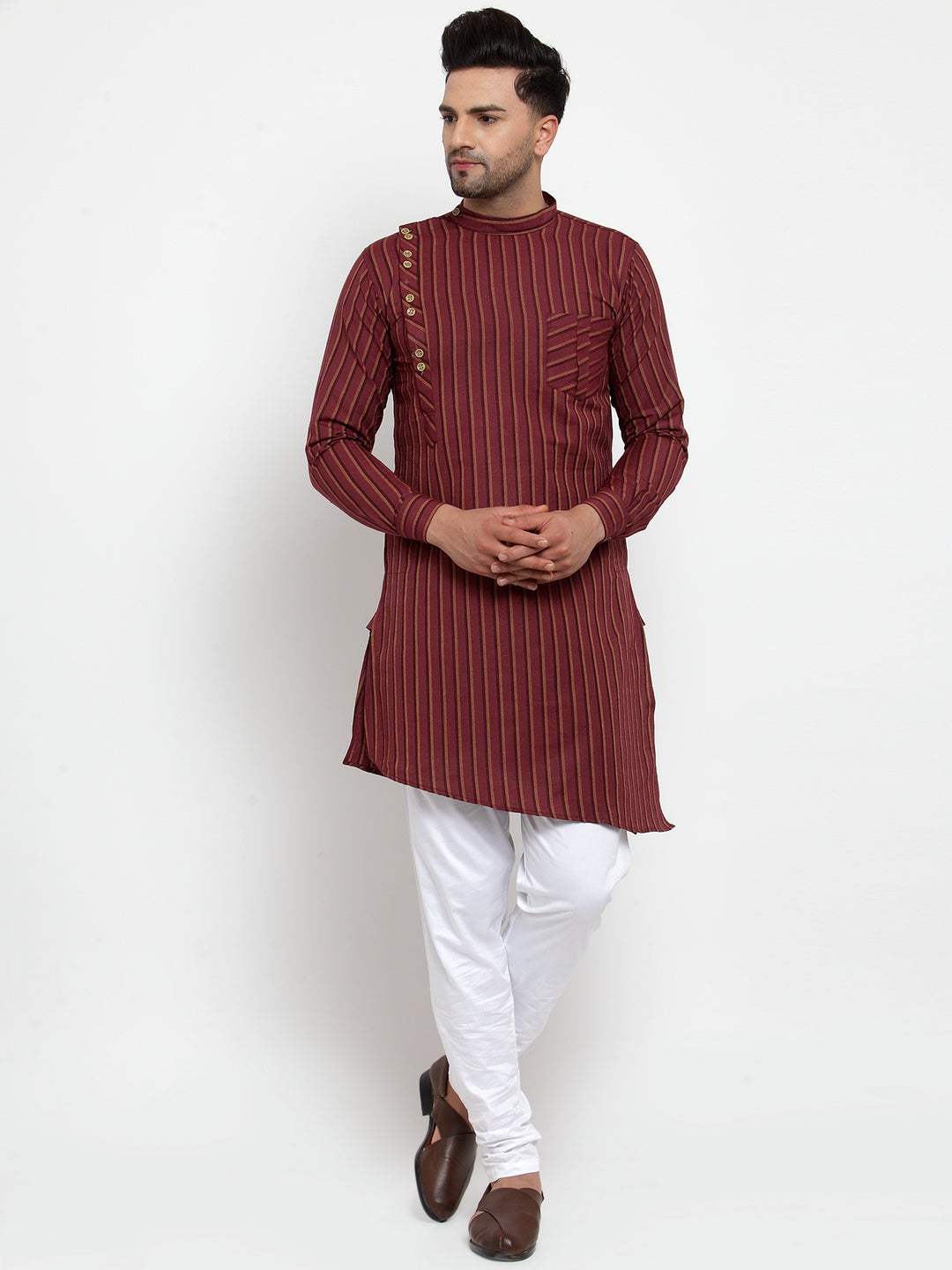 KLOTTHE Maroon Cotton Striped Kurtas