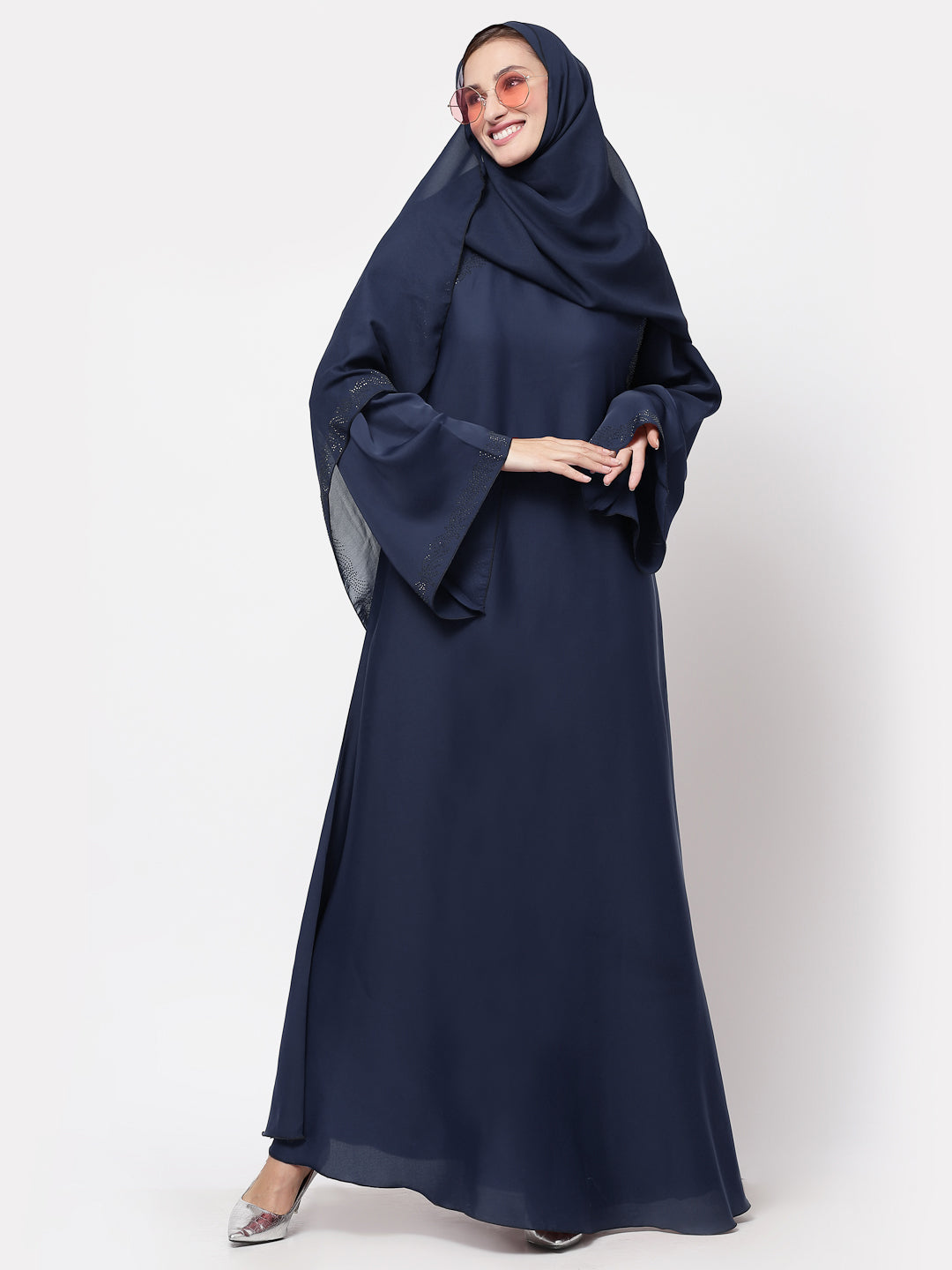 Klotthe Women Blue Embellished Burqa With Scarves