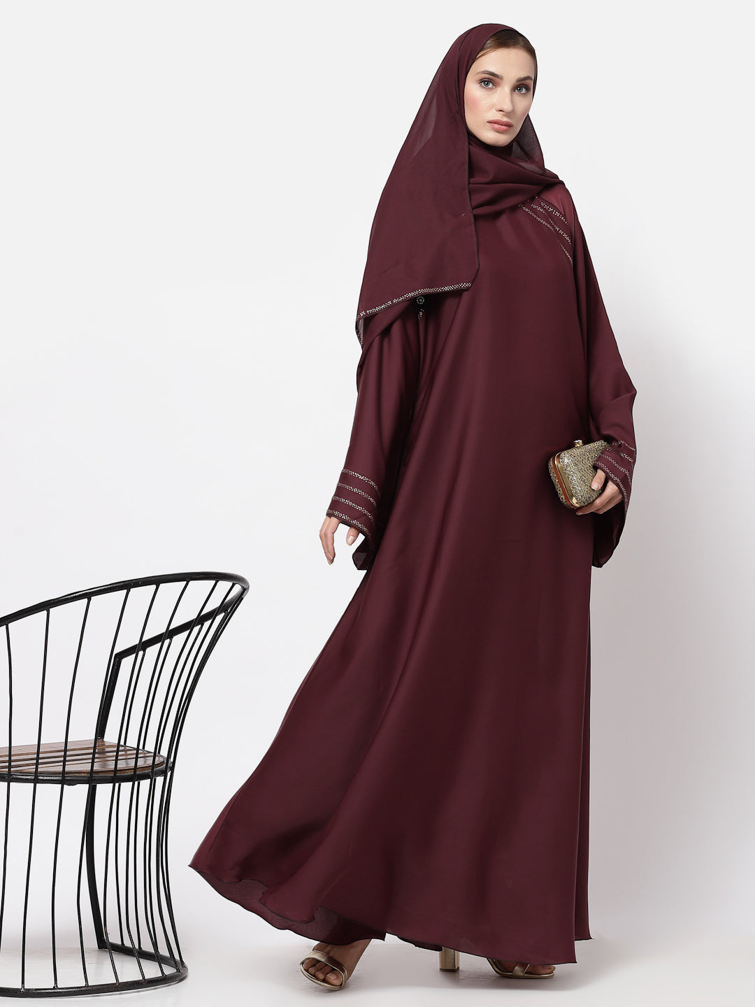 Klotthe Women Maroon Embellished Burqa With Scarves