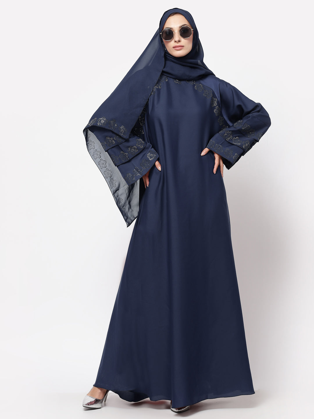 Klotthe Women Blue Embellished Burqa With Scarves