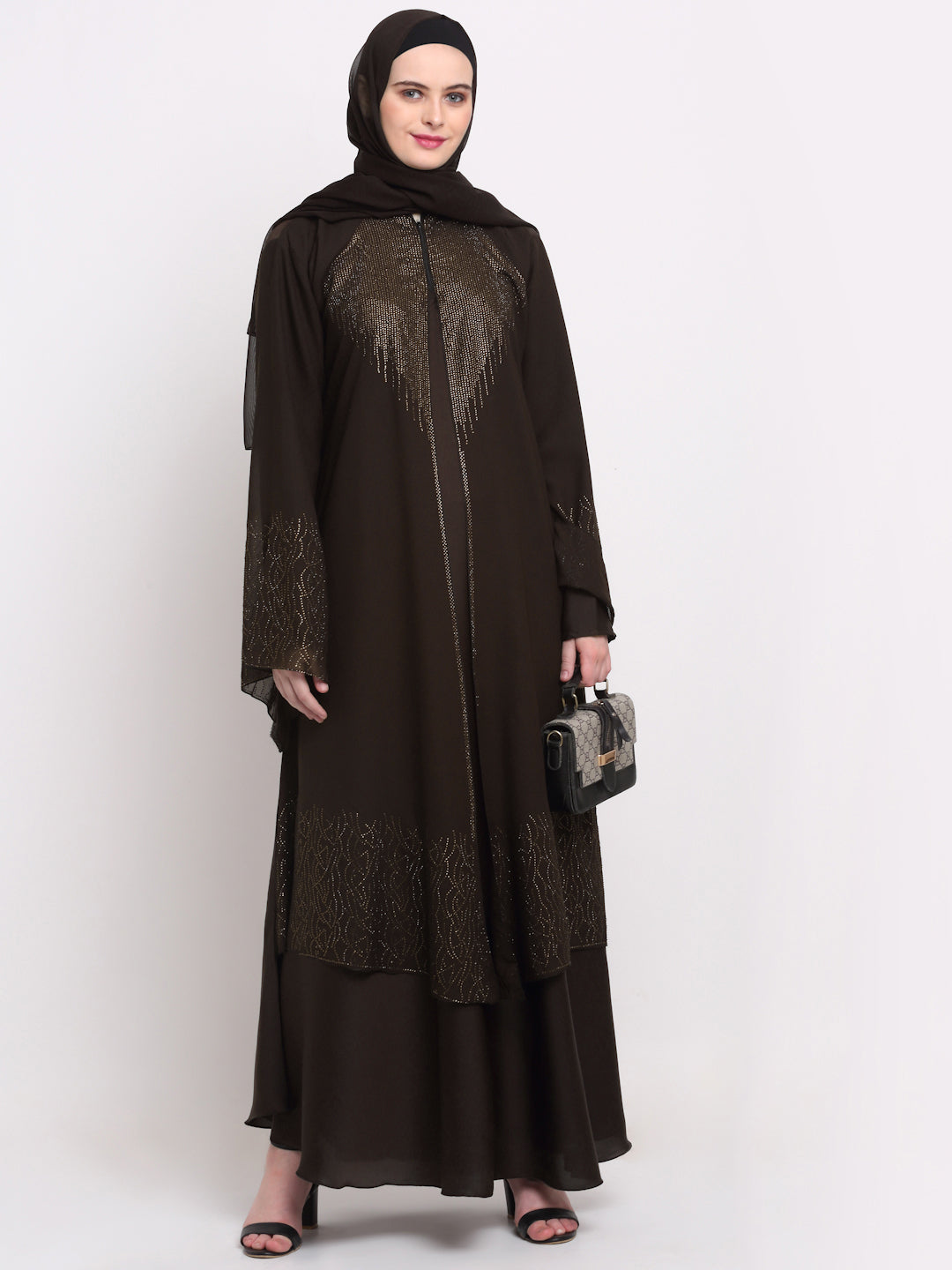 Klotthe Women Brown Embellished Burqa With Scarves