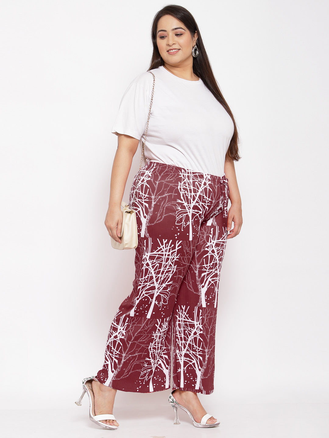 Klotthe Wide Leg Maroon Printed Palazzo